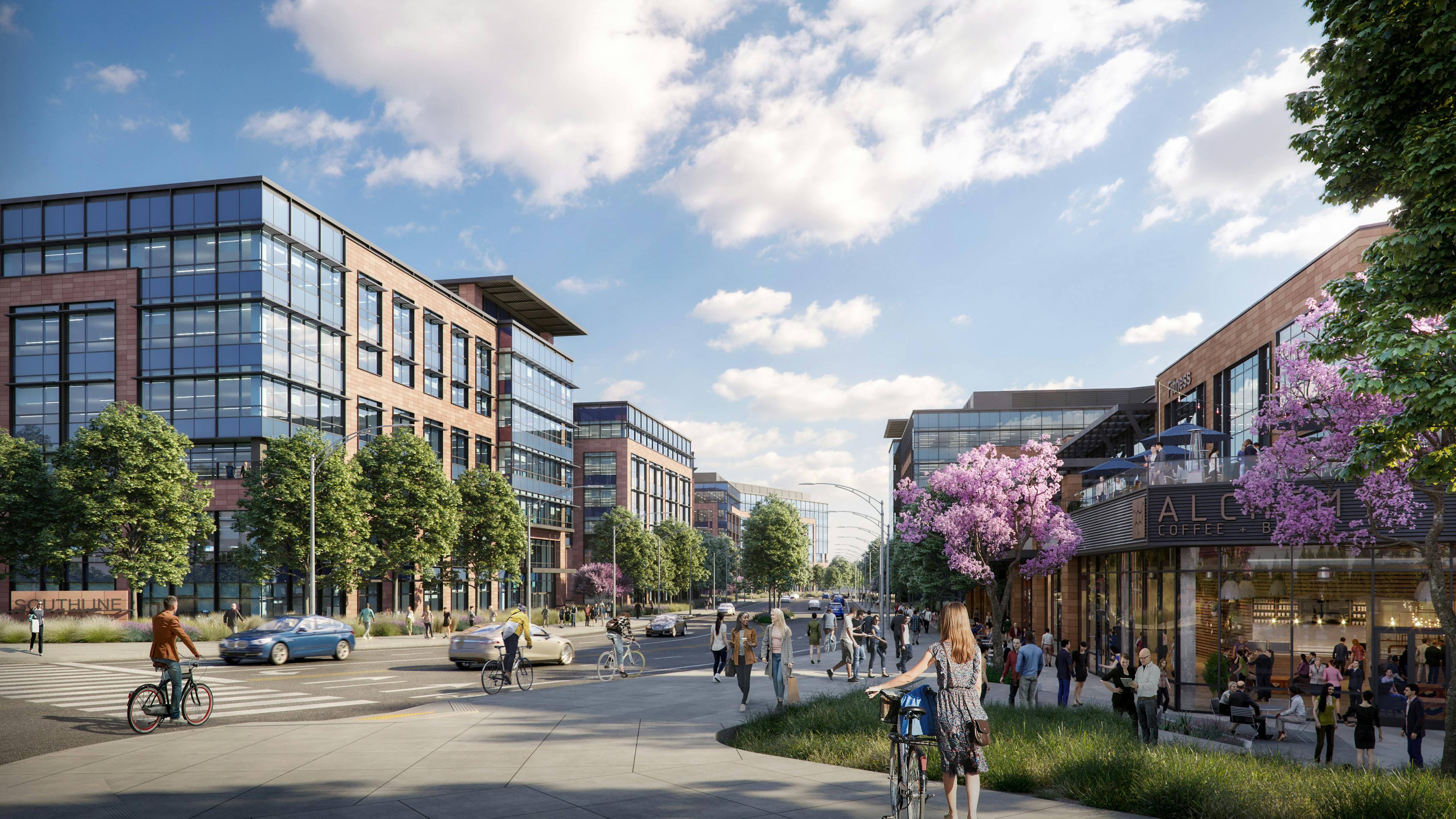 3d render of project SOUTHLINE during daytime with pedestrians